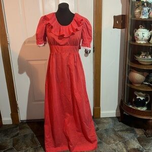 Vintage 60s, 70s Red and White Dotted Ruffle Dress Prairie Style Size Med?